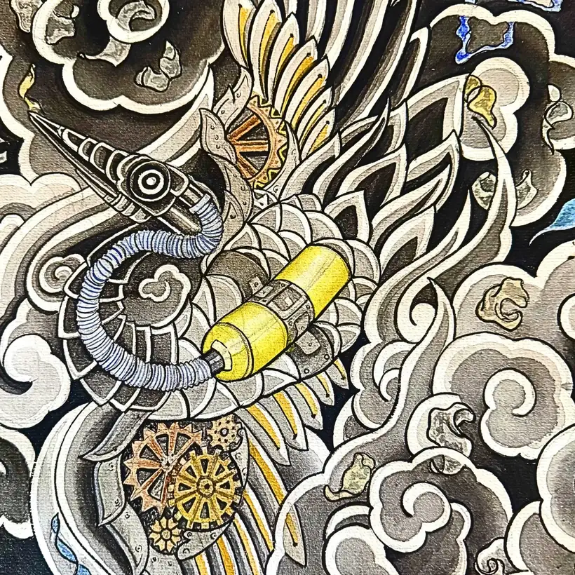 Diseño original de la grulla, sobre papel